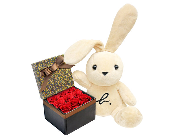 Florist Gift Set - Agnes b Lapin Plush with Valentine's Red Rose Box A11 - VAB0206B1 Photo